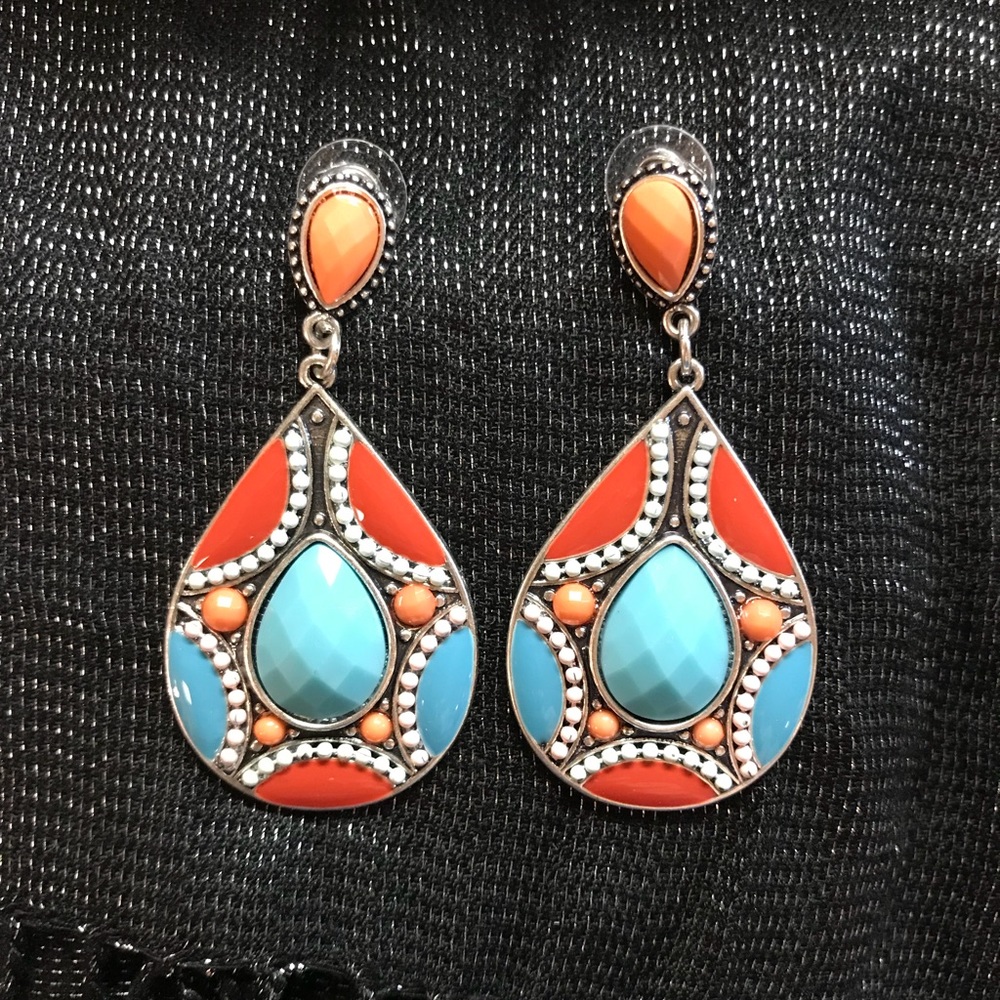 NEW Ethnic Boho Multicolor Dangle Post Earrings